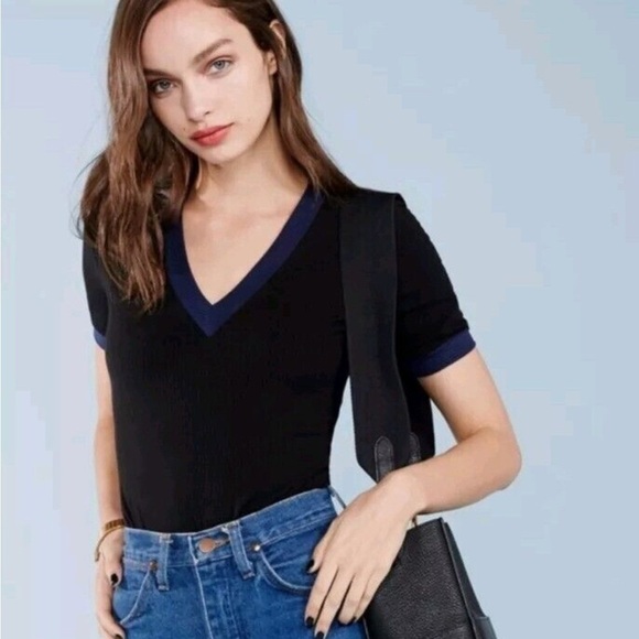 Reformation Tops - Reformation Black and Blue Fitted Short Sleeve